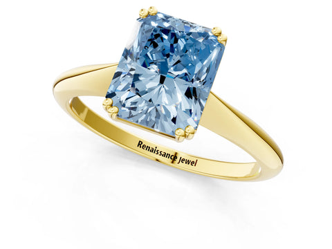 Yellow gold Fancy Blue Radiant Cut Solitaire Diamond Ring with Six-Prong Setting and Classic Band_1