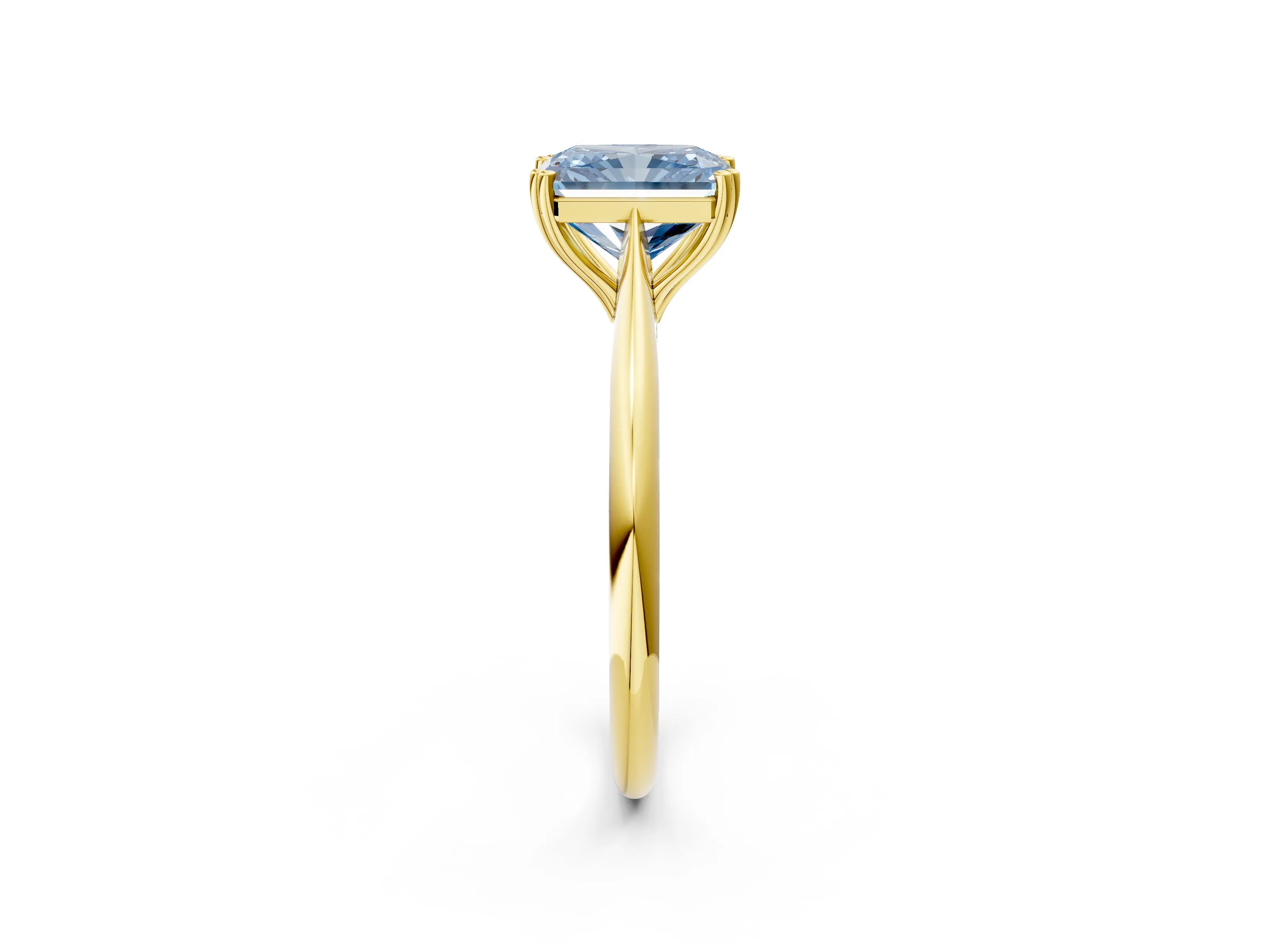 Yellow gold Fancy Blue Radiant Cut Solitaire Diamond Ring with Six-Prong Setting and Classic Band_2