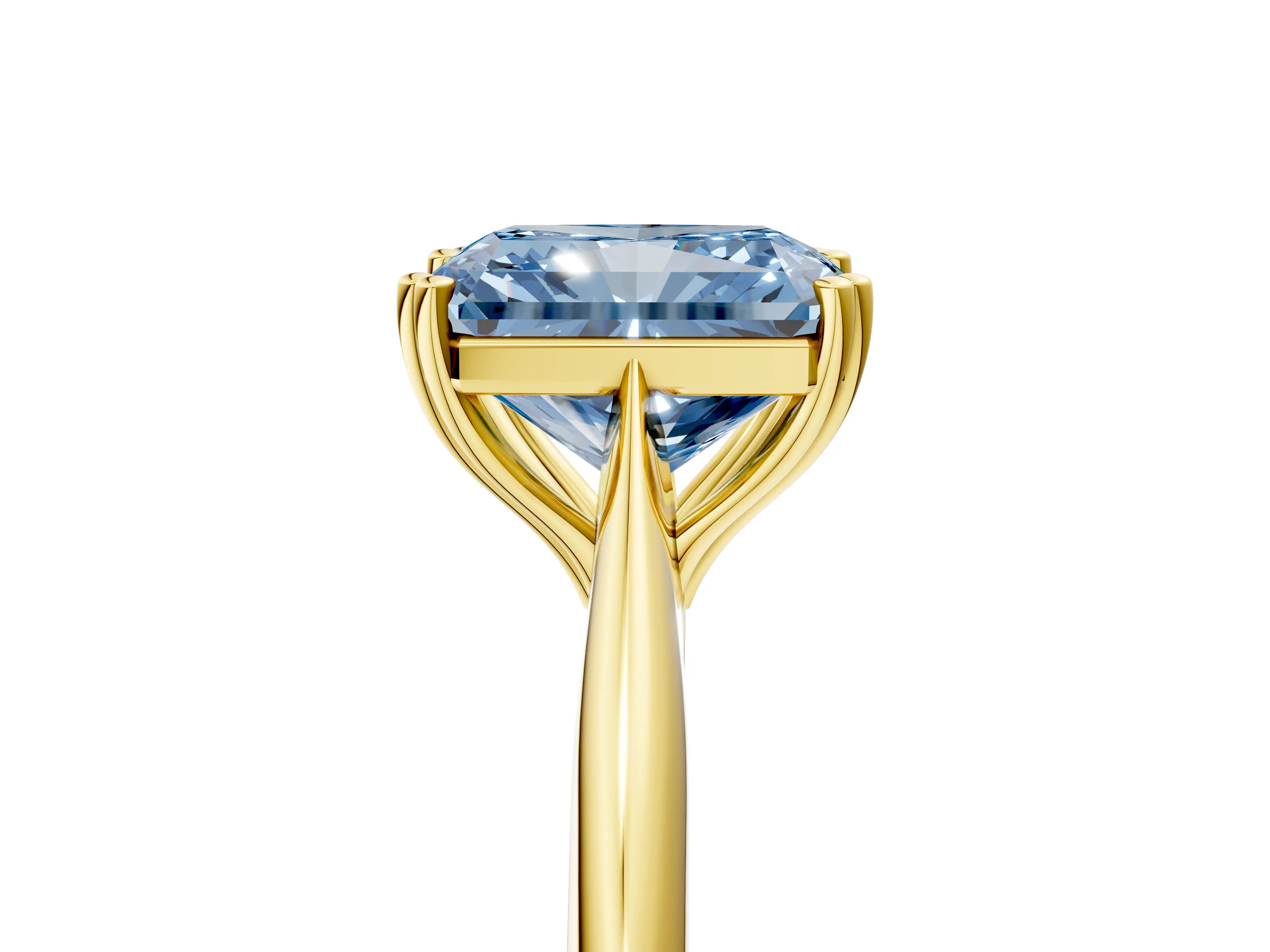 Yellow gold Fancy Blue Radiant Cut Solitaire Diamond Ring with Six-Prong Setting and Classic Band_5