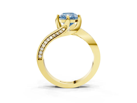 Yellow gold Fancy Blue Radiant Cut Solitaire Diamond Twist Band with Pavé Setting and Four-Prong Setting_3