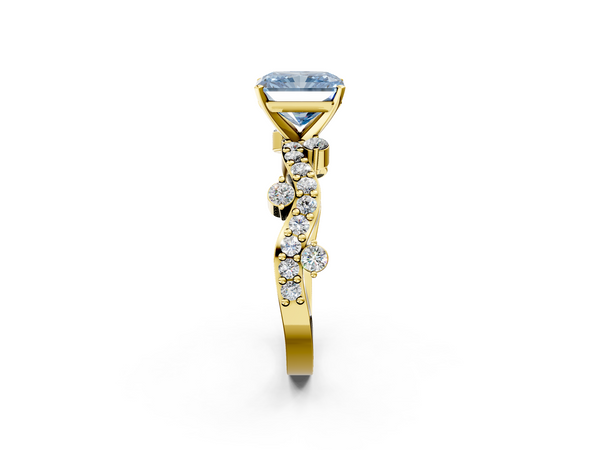 Yellow gold Fancy Blue Radiant  Cut Solitaire Diamond Twisted Band with Pave Setting