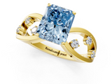 Yellow gold Fancy Blue Radiant  Cut Solitaire Diamond with Side Stones on Criss-Cross Band and Four-Prong Setting_4