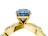 Yellow gold Fancy Blue Radiant  Cut Solitaire Diamond with Side Stones on Criss-Cross Band and Four-Prong Setting_7