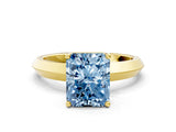 Yellow gold Fancy Blue Radiant  Cut Solitaire Engagement Ring with Flat Band and Four-Prong Setting 1