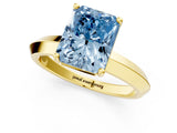 Yellow gold Fancy Blue Radiant  Cut Solitaire Engagement Ring with Flat Band and Four-Prong Setting 2