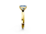 Yellow gold Fancy Blue Radiant  Cut Solitaire Engagement Ring with Flat Band and Four-Prong Setting 3