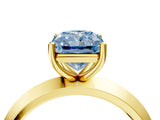 Yellow gold Fancy Blue Radiant  Cut Solitaire Engagement Ring with Flat Band and Four-Prong Setting 5