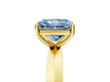 Yellow gold Fancy Blue Radiant  Cut Solitaire Engagement Ring with Flat Band and Four-Prong Setting