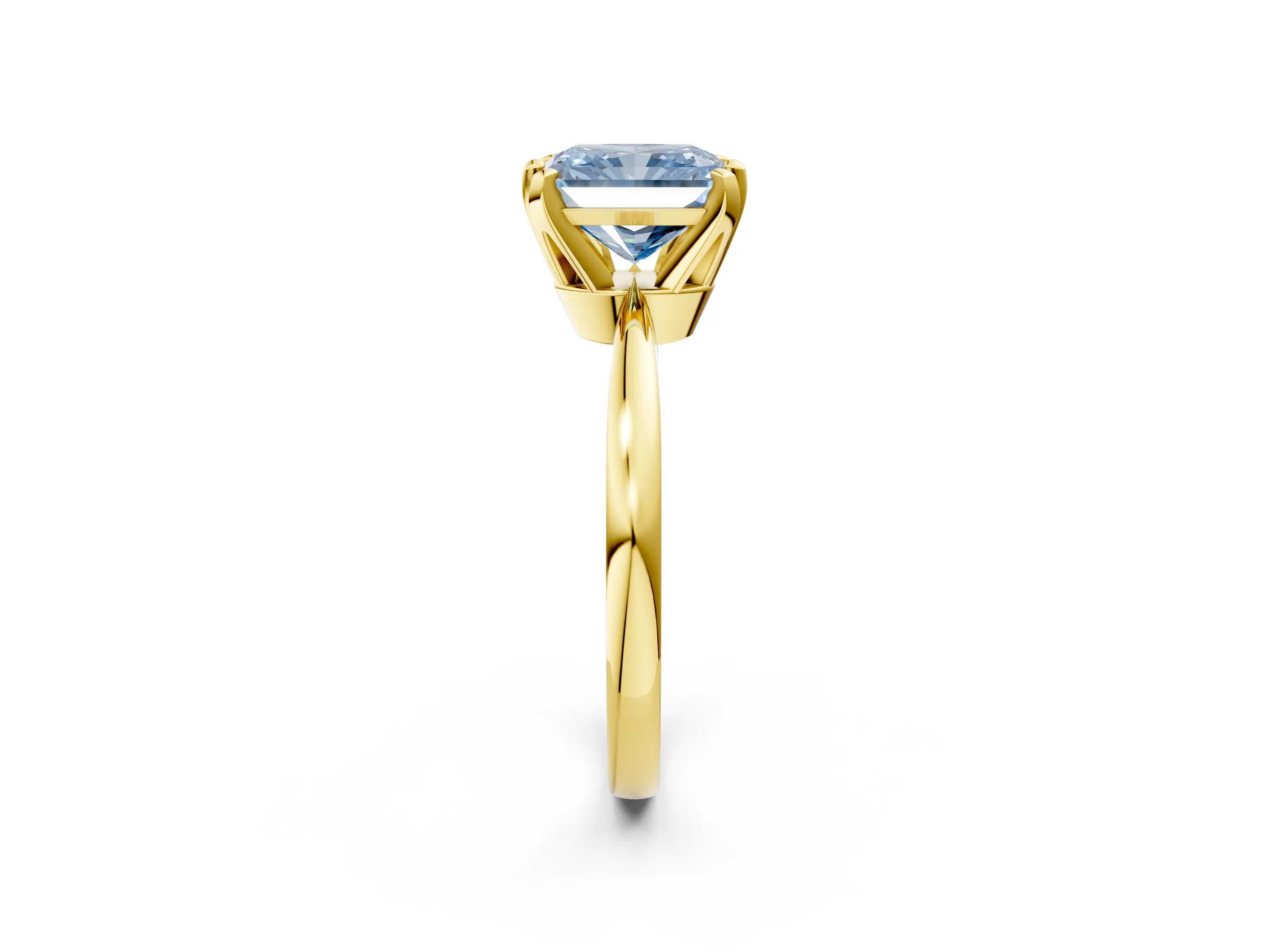 Yellow gold Fancy Blue Radiant Cut Solitaire Engagement Ring with Six-Prong Setting and Tapered Band_2