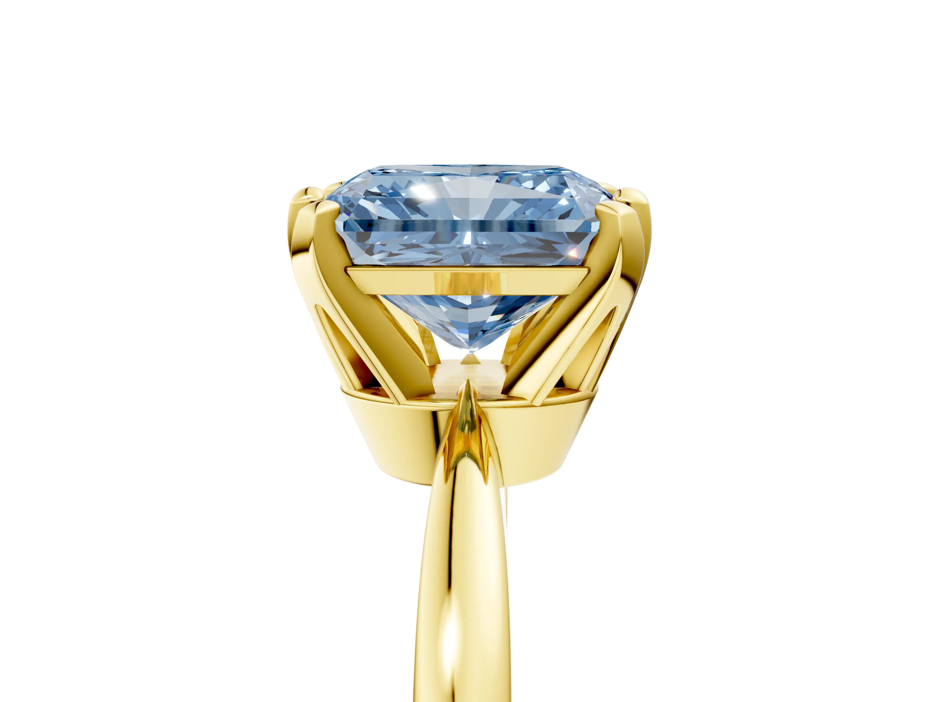 Yellow gold Fancy Blue Radiant Cut Solitaire Engagement Ring with Six-Prong Setting and Tapered Band_5