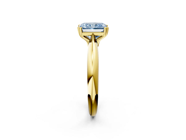 Yellow gold Fancy Blue Radiant  Cut Solitaire Engagement Ring with Tapered Band and Four-Prong Setting