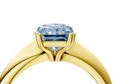 Yellow gold Fancy Blue Radiant  Cut Solitaire Engagement Ring with Tapered Band and Four-Prong Setting 4