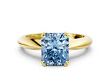 Yellow gold Fancy Blue Radiant  Cut Solitaire Engagement Ring with Tapered Band and Four-Prong Setting