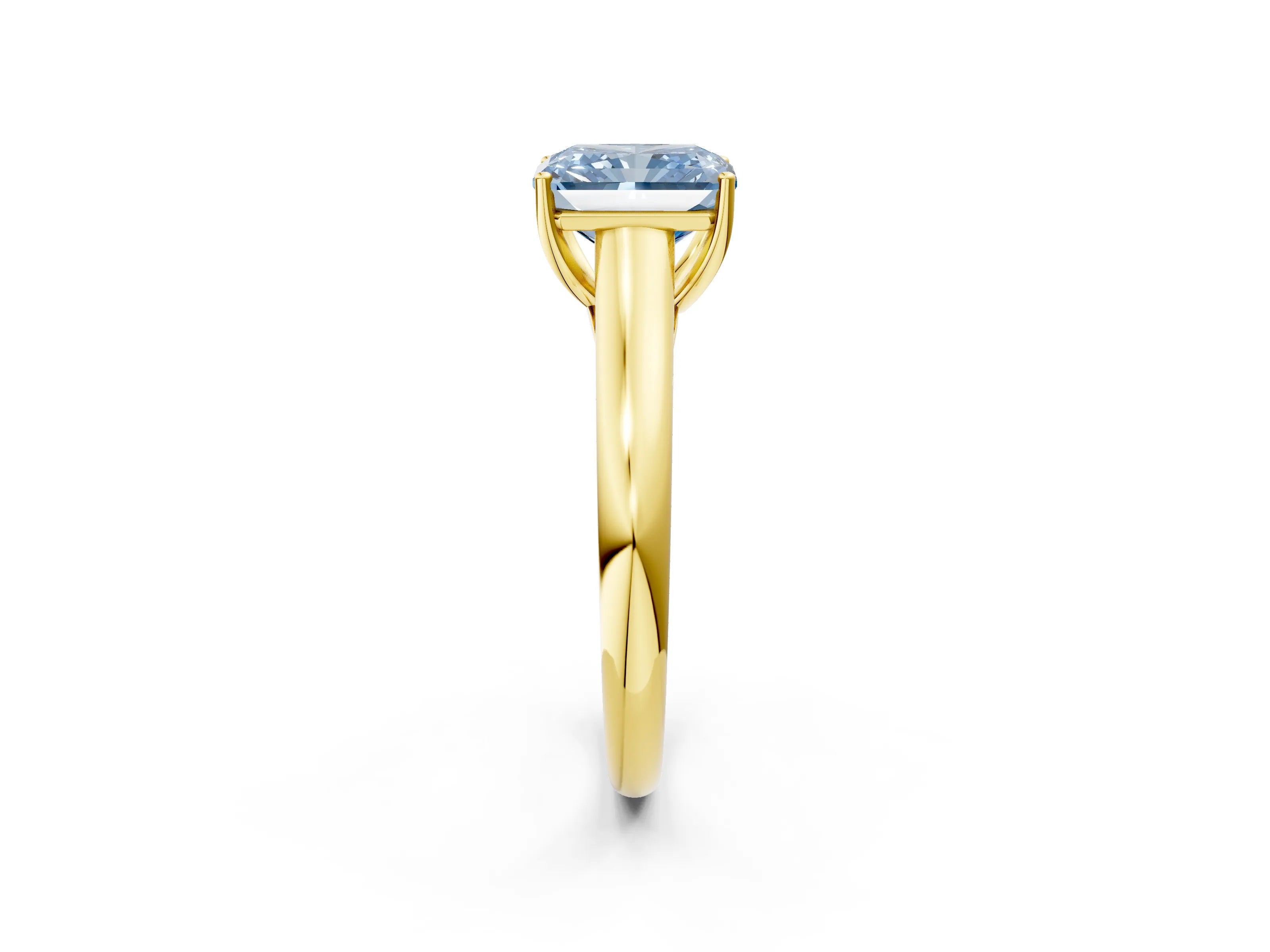Yellow gold Fancy Blue Radiant Cut Solitaire Engagement Ring with Tapered Band and Four-Prong Setting_5