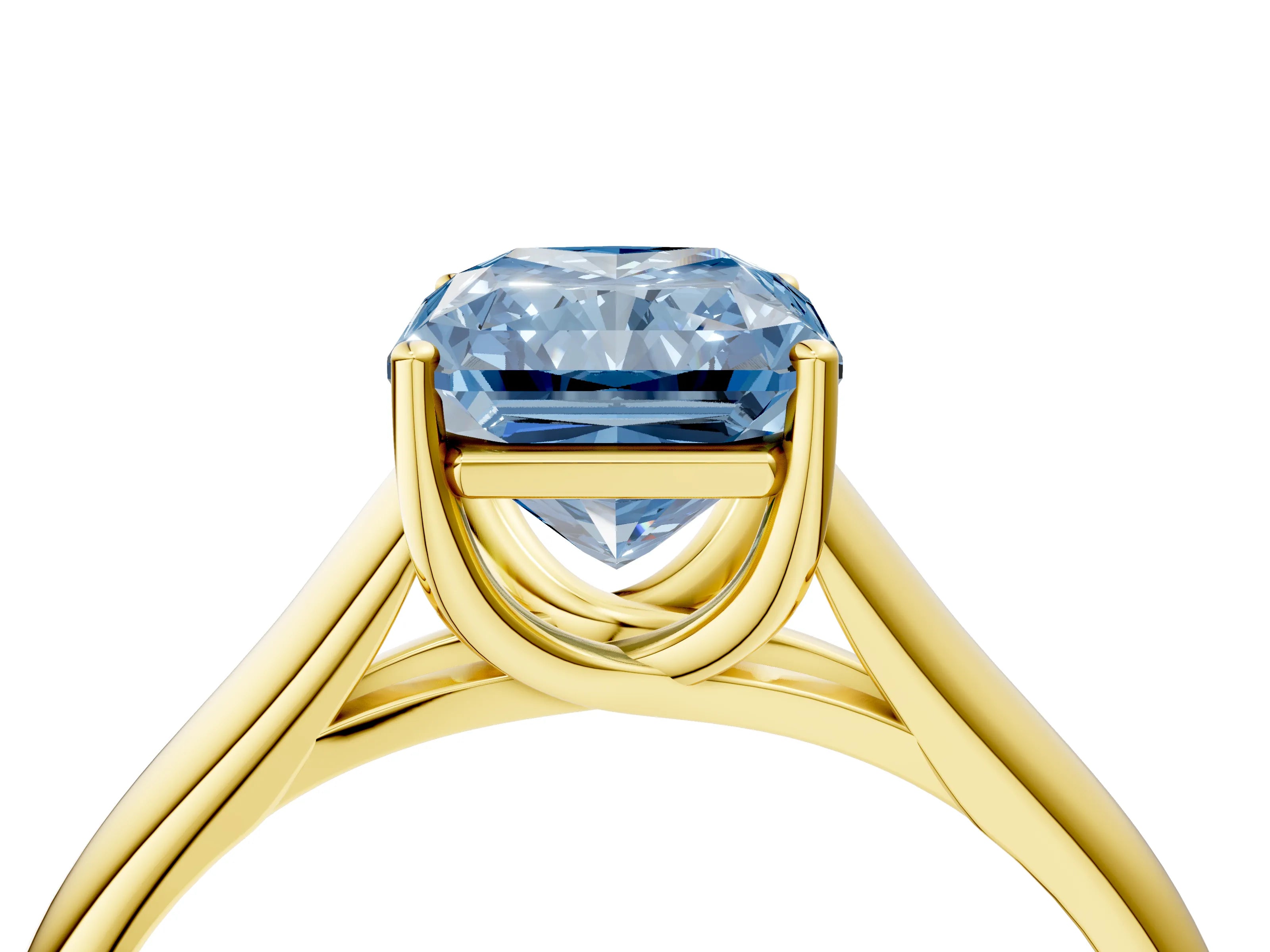Yellow gold Fancy Blue Radiant Cut Solitaire Engagement Ring with Tapered Band and Four-Prong Setting_7
