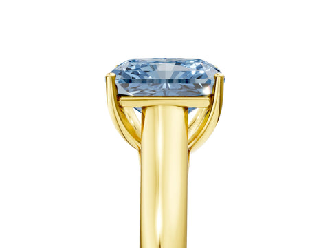 Yellow gold Fancy Blue Radiant Cut Solitaire Engagement Ring with Tapered Band and Four-Prong Setting_8