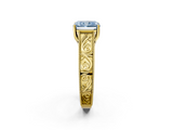 Yellow gold Fancy Blue Radiant  Cut Solitaire Engraved Band with Four-Prong Setting_115