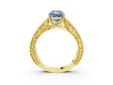 Yellow gold Fancy Blue Radiant  Cut Solitaire Engraved Band with Four-Prong Setting_116