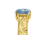 Yellow gold Fancy Blue Radiant  Cut Solitaire Engraved Band with Four-Prong Setting_118
