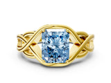 Yellow gold Fancy Blue Radiant Cut Solitaire Intertwined Band Prong Setting Ring