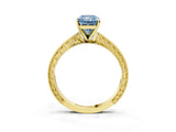 Yellow gold Fancy Blue Radiant Cut Solitaire Milgrain Engraved Band with Four-Prong Setting_3