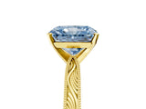 Yellow gold Fancy Blue Radiant Cut Solitaire Milgrain Engraved Band with Four-Prong Setting_5