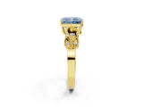 Yellow gold Fancy Blue Radiant Cut Solitaire Milgrain Leaf Band with Prong Setting_2