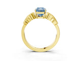 Yellow gold Fancy Blue Radiant Cut Solitaire Milgrain Leaf Band with Prong Setting_3