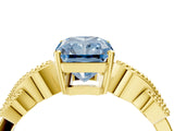 Yellow gold Fancy Blue Radiant Cut Solitaire Milgrain Leaf Band with Prong Setting_4