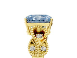 Yellow gold Fancy Blue Radiant Cut Solitaire Milgrain Leaf Band with Prong Setting_5