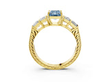 Yellow gold Fancy Blue Radiant Cut Solitaire Princess Side Stone Engraved Band Prong Setting Ring_3
