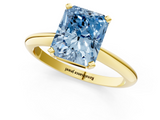 Yellow gold Fancy Blue Radiant  Cut Solitaire Ring with Four-Prong Setting on a Classic Band_26
