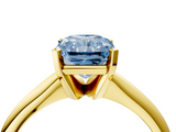 Yellow gold Fancy Blue Radiant  Cut Solitaire Ring with Four-Prong Setting on a Classic Band_29