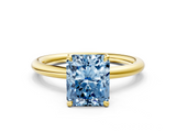 Yellow gold Fancy Blue Radiant  Cut Solitaire Ring with Thin Band and Four-Prong Setting_16