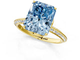 Yellow gold Fancy Blue Radiant Cut Solitaire Split Shank Pave Diamond Engagement Ring with Four-Prong Setting_1