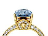 Yellow gold Fancy Blue Radiant Cut Solitaire Split Shank Pave Diamond Engagement Ring with Four-Prong Setting_4