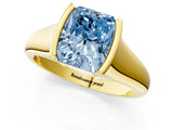 Yellow gold Fancy Blue Radiant Cut Solitaire Tension Set Diamond Ring with Split Shank Band_1