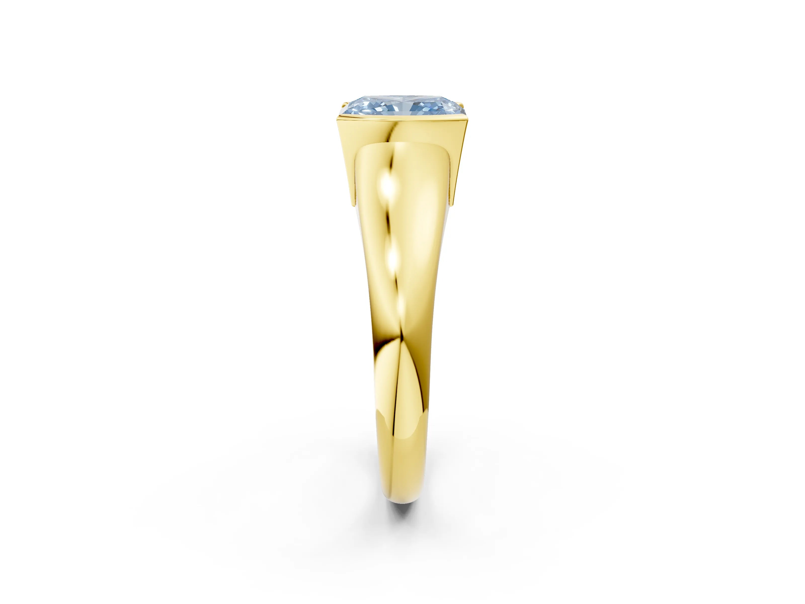 Yellow gold Fancy Blue Radiant Cut Solitaire Tension Set Diamond Ring with Split Shank Band_2