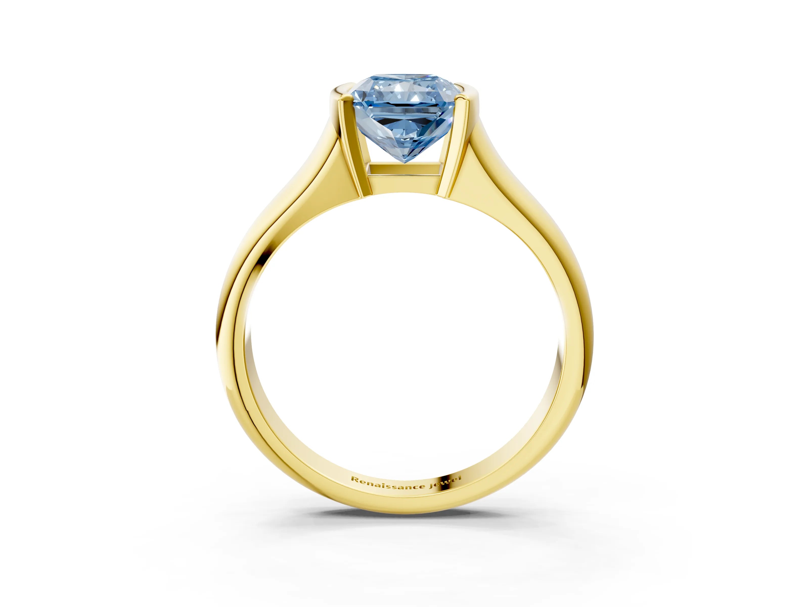 Yellow gold Fancy Blue Radiant Cut Solitaire Tension Set Diamond Ring with Split Shank Band_3