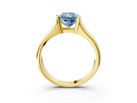 Yellow gold Fancy Blue Radiant Cut Solitaire Tension Set Diamond Ring with Split Shank Band_3