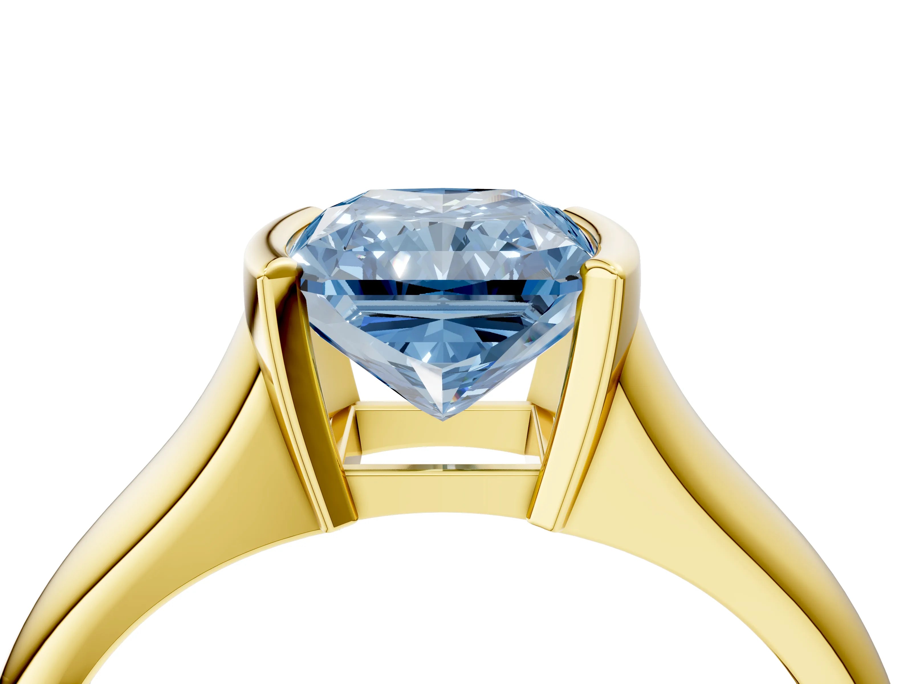 Yellow gold Fancy Blue Radiant Cut Solitaire Tension Set Diamond Ring with Split Shank Band_4