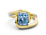 Yellow gold Fancy Blue Radiant Cut Solitaire Tension-Set Diamond Split Shank Ring
