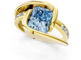 Yellow gold Fancy Blue Radiant Cut Solitaire Tension-Set Diamond Split Shank Ring_1
