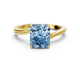 Yellow gold Fancy Blue Radiant  Cut Solitaire Twist Band Ring with Four-Prong Setting_20
