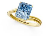 Yellow gold Fancy Blue Radiant  Cut Solitaire Twist Band Ring with Four-Prong Setting_21
