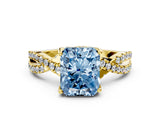 Yellow gold Fancy Blue Radiant Cut Solitaire Twist Pave Diamond Engagement Ring with Prong Setting_24