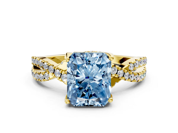 Yellow Gold Radiant Cut Twisted Split Shank Engagement Ring Setting for Fancy Blue Center