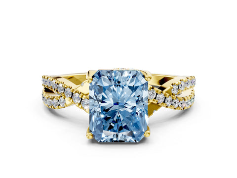 Yellow gold Fancy Blue Radiant Cut Solitaire Twist Pave Diamond Engagement Ring with Prong Setting_24