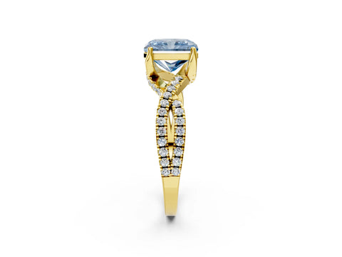 Yellow gold Fancy Blue Radiant Cut Solitaire Twist Pave Diamond Engagement Ring with Prong Setting_2
