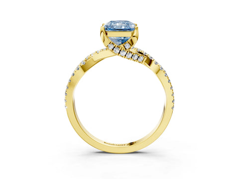 Yellow gold Fancy Blue Radiant Cut Solitaire Twist Pave Diamond Engagement Ring with Prong Setting_3